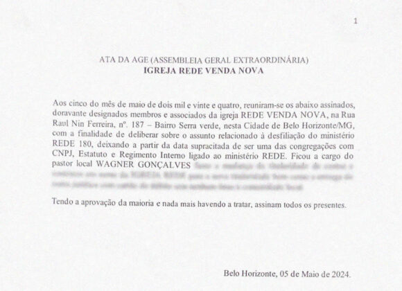 Comunicado – Desfiliação do Ministério Rede 180º